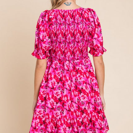 Floral Short Ruffle Sleeve Dress