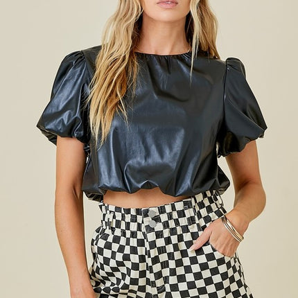 Cropped Bubble Sleeve & Hem Top