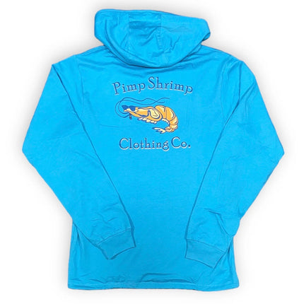 Pimp Shrimp Comfort Lined T-Shirt Hoodie: Blue Mist