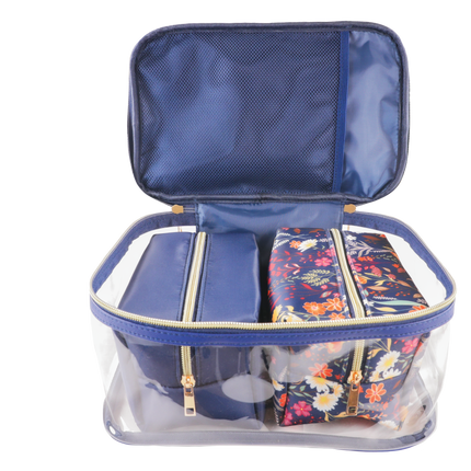 Simply Southern Cosmetic Set Bag Navy Flower