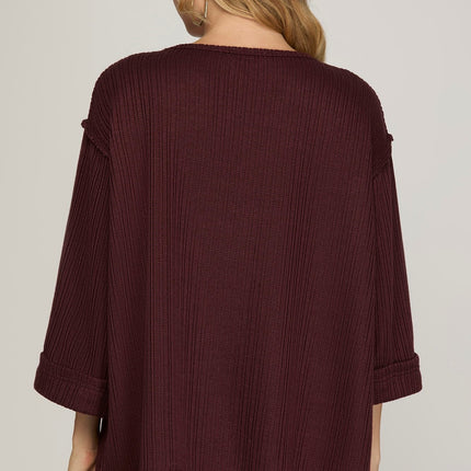 3/4 Folded Sleeve Knit Top