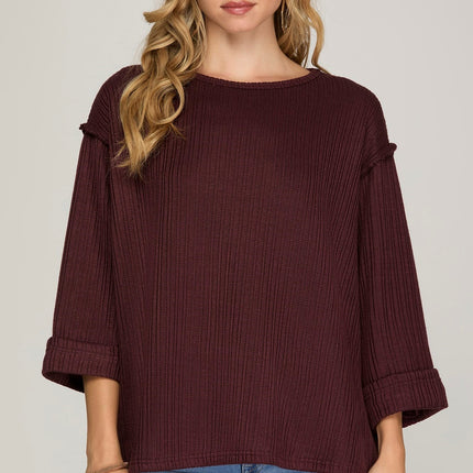 3/4 Folded Sleeve Knit Top