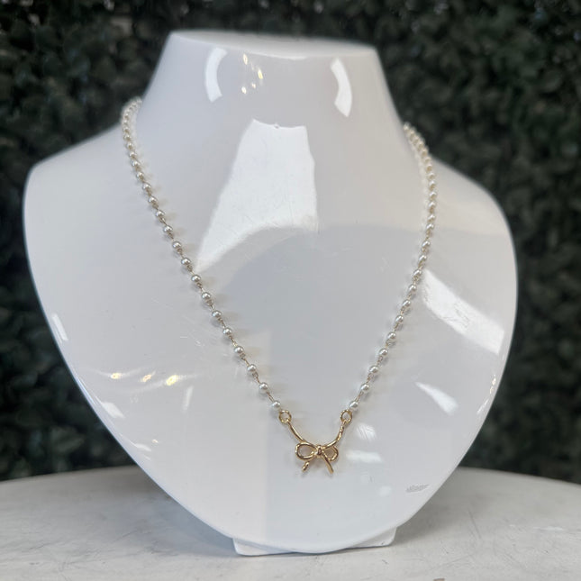 Crystal Bead Necklace with Bow Charm