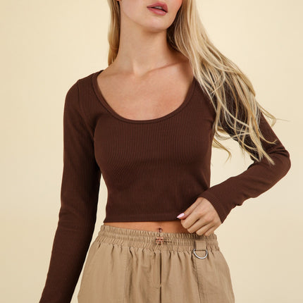 Very J Fitted Crop Knit Long sleeve Top