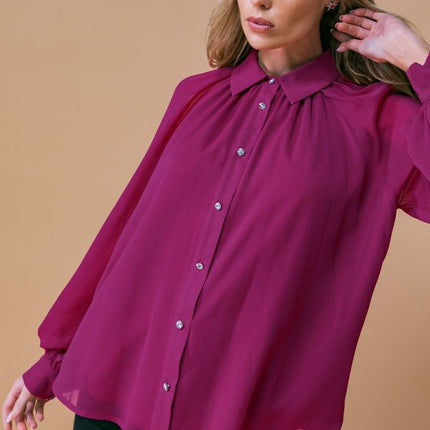 Flying Tomato Button Up Berry Blouse