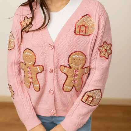 Grace+Emma Pink Gingerbread Man Cardigan