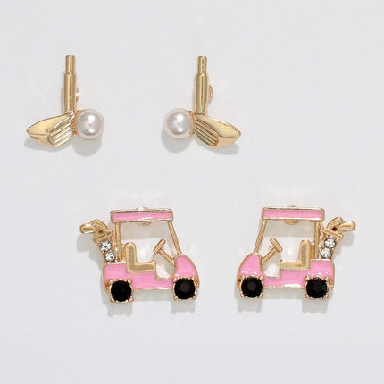 Periwinkle Earrings - Golf Cart + Club Duo