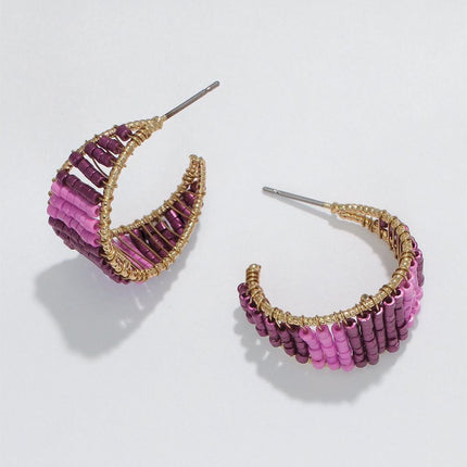 Periwinkle Earrings - Purple Beaded Hoops