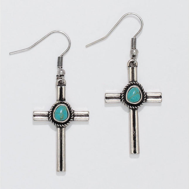 Earrings - Silver Cross with Turquoise