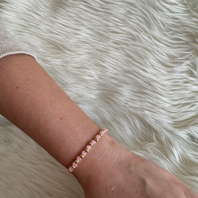 Glass Stone Bead and 4MM Gold Ball Bracelet