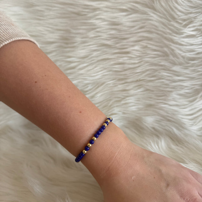 4MM Gold Ball Glass Stone Blue Bracelet