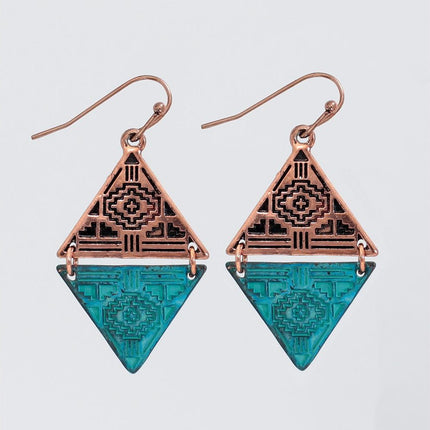 Periwinkle Pantina+Copper Pattern Drop Earrings