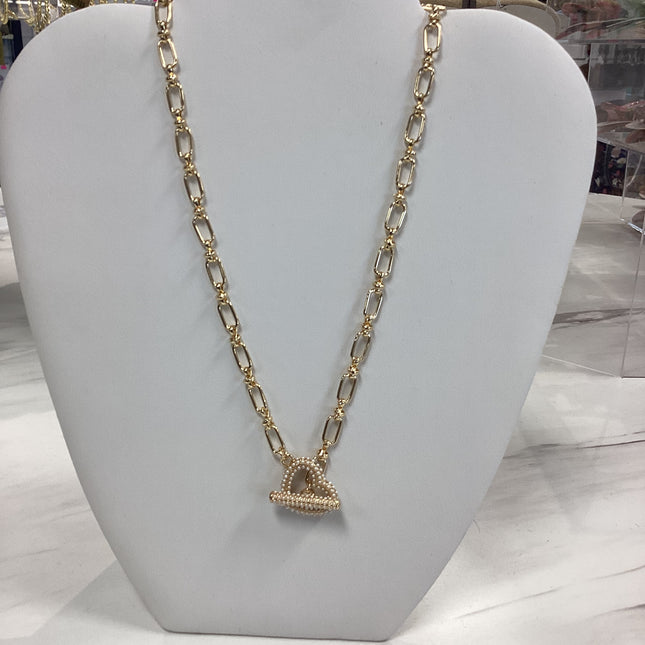 Paved Heart Toggle Necklace