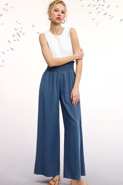Smocked High Waist Wide Leg Pant