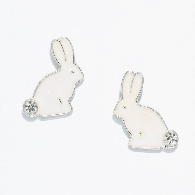 White Bunnies with Crystals Earrings