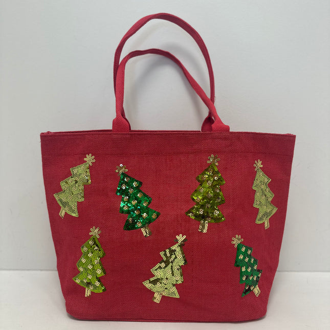 Trees Holiday Classic Sparkle Red Tote