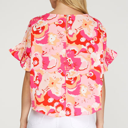 Ruffle Smocked Sleeve Floral Top