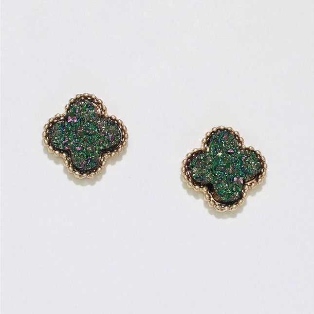 Clover In Green Druzy Earrings