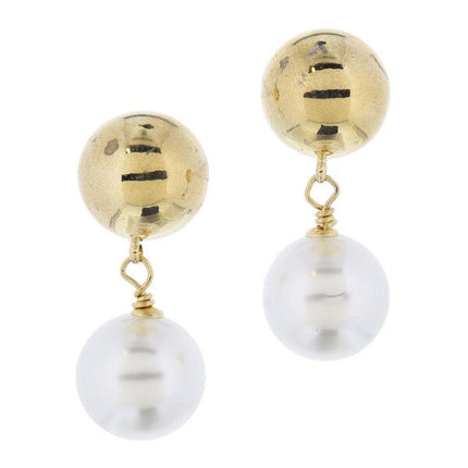 Large Gold Ball W/ Pearl Dangle Earrings