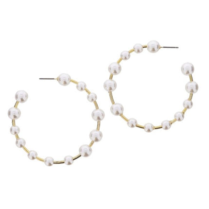 Jane Marie Thin Gold Hoops W/ Pearl Beads