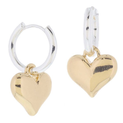 Jane Marie Silver Huggie W/Gold 3D Heart