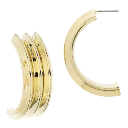 Jane Marie Wide Gold Triangular Ridged Half Hoops