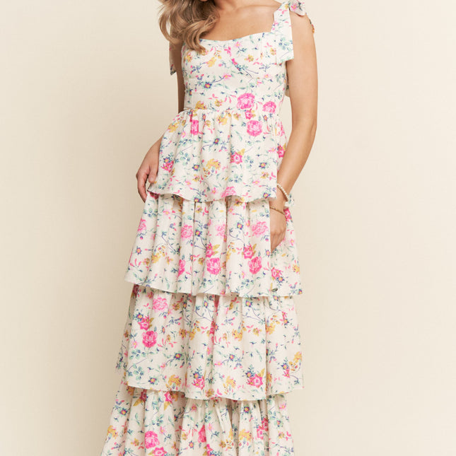 Floral Print Tiered Empire Maxi Dress