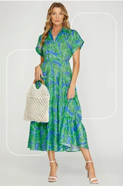 Button Up Print Midi