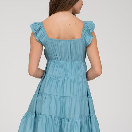 V-Neck Tiered Babydoll Mini Dress