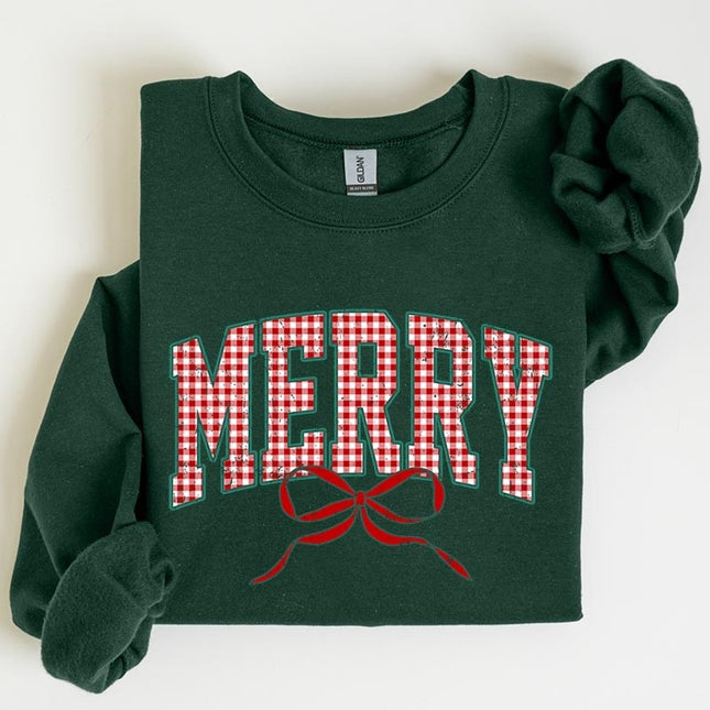 Plaid Merry Bow Crewneck