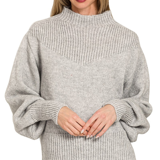 Ballon Sleeve Mock Neck Sweater