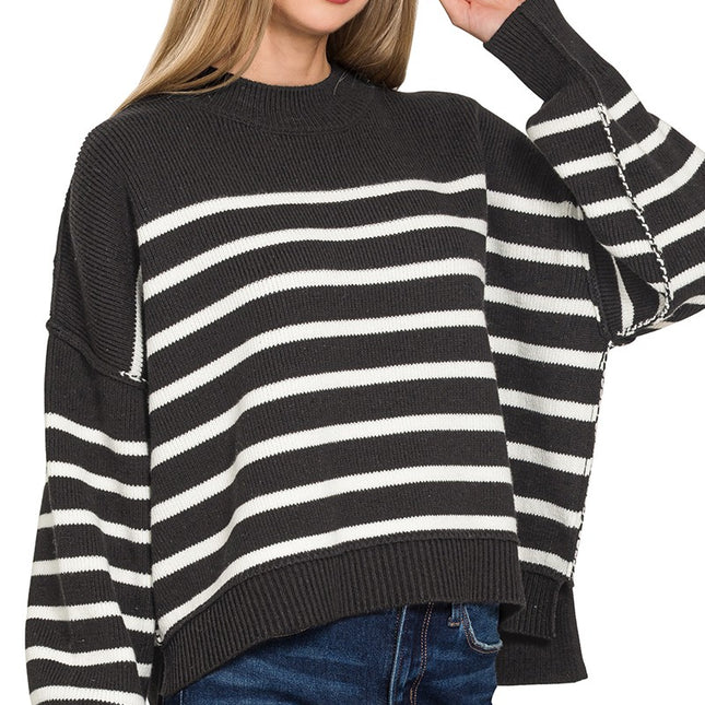 Exposed Seam Stripped Oversized Sweater