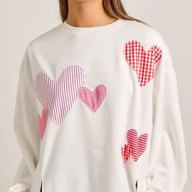 Heart Patchwork Oversized Long Sleeve Top