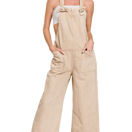 Zenana Washed Knot Strap Pockets Jumpsuit