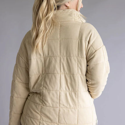 Beige Lightweight Quilted Garment Washed Jacket