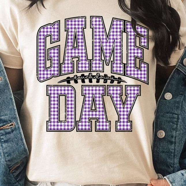 Purple Gingham Game Day Graphic Tee
