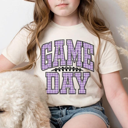 Kids Purple Gingham Game Day Graphic Tee