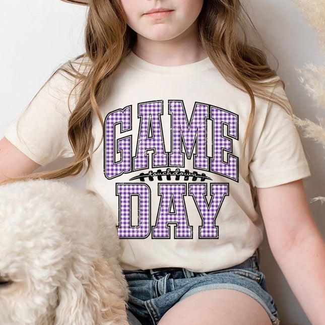 Kids Purple Gingham Game Day Graphic Tee