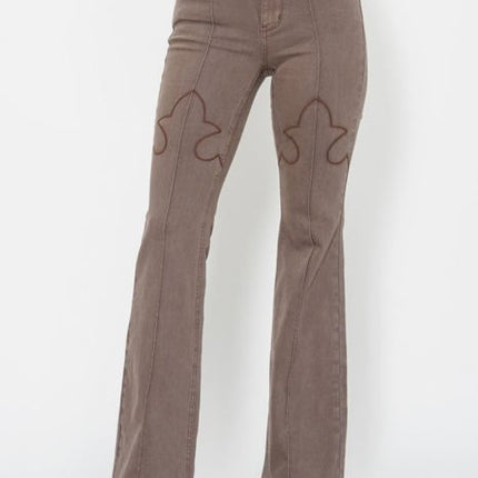 High Waisted Knee Detail Flare Jeans