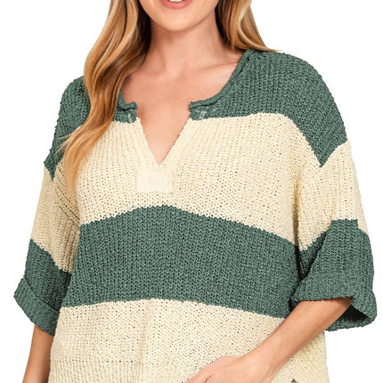 Split Neck Stripe Sweater