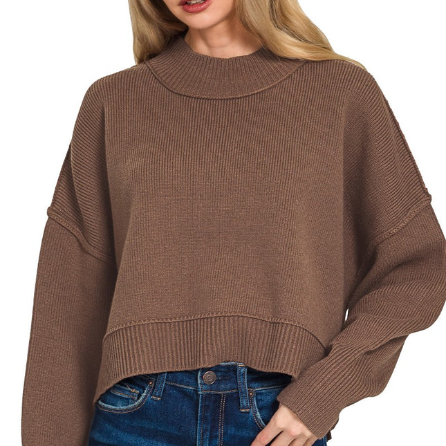 Side Slit Oversized Cropped Sweater
