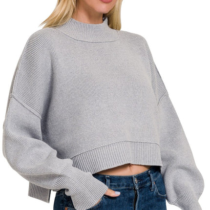 Side Slit Oversized Cropped Sweater