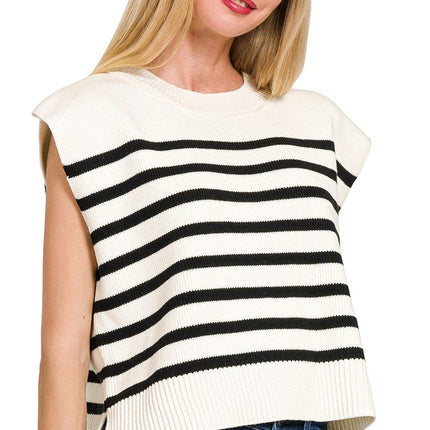 Oversized Crew Neck Stripe Sweater Vest