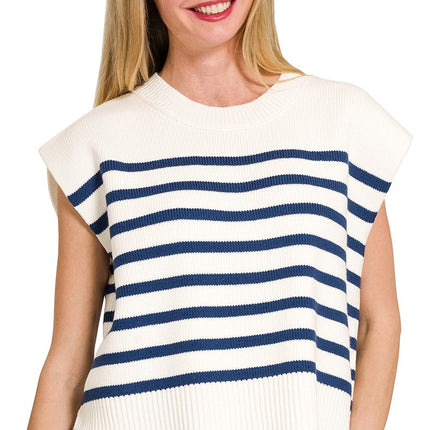 Oversized Crew Neck Stripe Sweater Vest