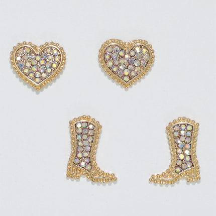 Gold Hearts & Boots Stud Set