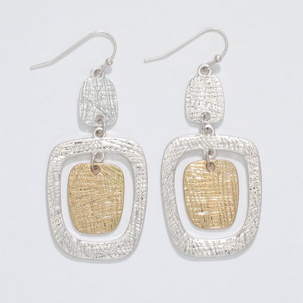 Two-tone Textured Rectangular Earrings