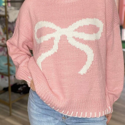 Ribbon Pattern Round Neck Sweater