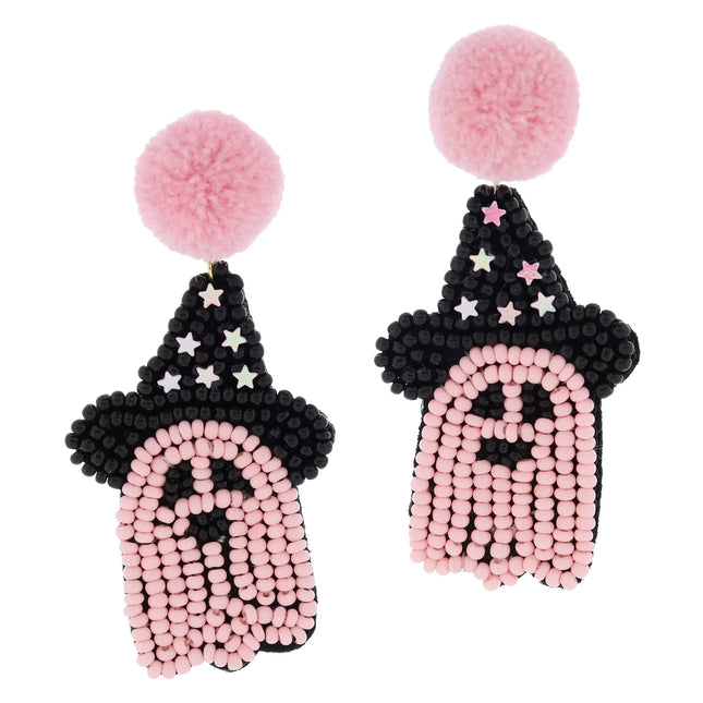 Pom Pom Post w/Pink Beaded Ghost Earrings