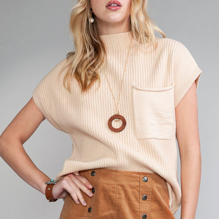 Ribbed Knit Pactched Pocket Sweater