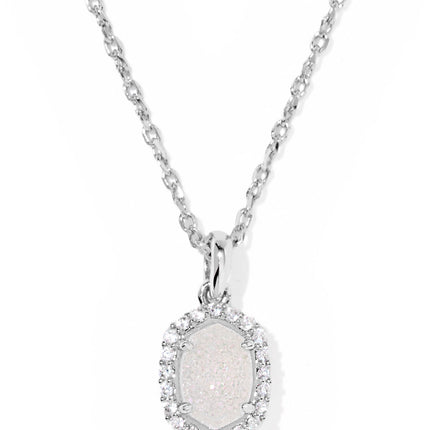 Daphne Crystal Frame Pendant Necklace in Silver Iridescent Drusy